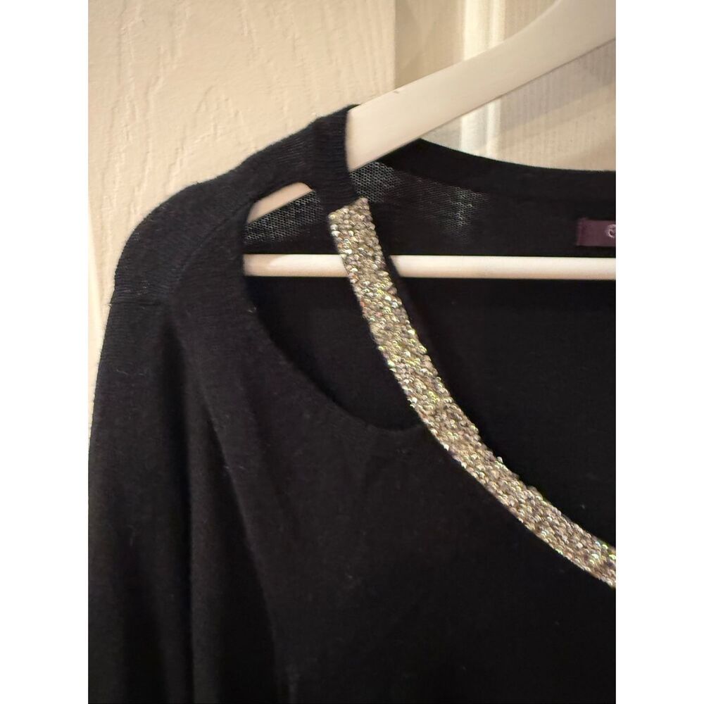 Olivia Sky Black Shoulder Slit Silver Embellished Sweater sz 1X NWT - Picture 2 of 8